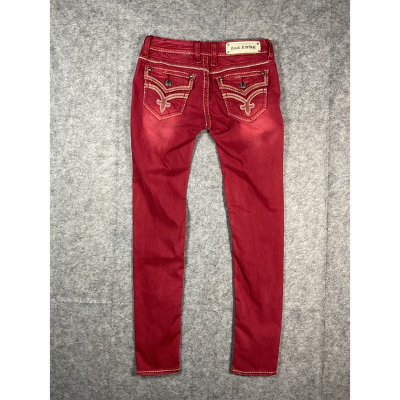 Rock Revival Ashley Skinny Red Jeans Women Size 28 Embellished Pockets - Picture 4 of 5